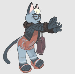 4_fingers 4_toes anthro biped blonde_hair clothed clothing crossdressing eyewear feet femboy fingers flip_flops footwear fur glasses glistening grey_background grey_body grey_fur hair jacket long_tail male open_mouth open_smile red_clothing sandals shoes simple_background smile solo tail toes toony topwear submarine_screw animal_crossing nintendo raymond_(animal_crossing) domestic_cat felid feline felis mammal 2023 digital_media_(artwork)