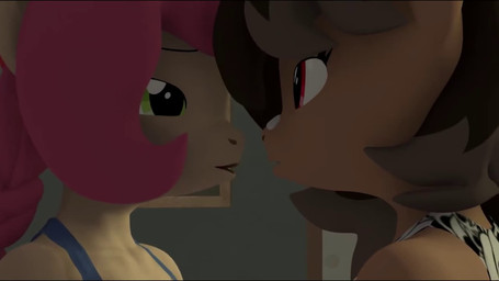 anthro clothed clothing detailed_background duo eyebrows eyelashes eyes_closed female female/female glistening glistening_eyes hair kissing mouth_closed pupils three-quarter_view young cdv hasbro my_little_pony butter_muffin fan_character rabble_rouser equid equine mammal 16:9 3d_(artwork) 3d_animation animated digital_media_(artwork) short_playtime sound webm widescreen