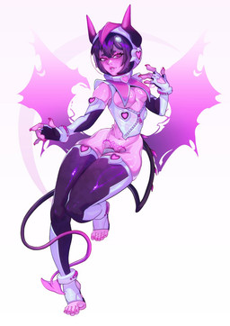astronaut breasts cleavage_cutout clothing cutout energy_wings female fingerless_gloves gloves handwear horn legwear leotard pink_body pink_eyes pubic_tattoo simple_background skindentation solo space spacesuit spade_tail stirrup_legwear stirrup_stockings stockings tail tattoo thigh_highs translucent translucent_clothing under_boob unusual_anatomy unusual_wings wide_hips wings dragoumare demon demon_humanoid humanoid hi_res