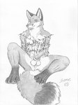 anthro anus balls bound christmas_decorations christmas_lights feet fur genitals looking_at_viewer male nude paws penis sitting smile smiling_at_viewer smirk smirking_at_viewer solo tail some_(someone) canid canine fox mammal absurd_res hi_res monochrome