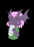 2_horns anthro beverage biped black_background blush blush_lines chibi closed_smile clothed clothing drinking ear_frill eyes_closed female frill_(anatomy) grey_body hair holding_beverage holding_object horn mouth_closed shirt simple_background smile solo topwear white_hair young young_anthro young_female risingdragon mythology estrid dragon mythological_creature mythological_scalie scalie 2024 absurd_res hi_res