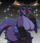 anthro big_breasts breasts claws featureless_breasts female looking_at_viewer nude simple_background smile solo tail thick_thighs tongue kingbeast capcom monster_hunter bird_wyvern dinosaur prehistoric_species reptile scalie tzitzi-ya-ku absurd_res hi_res
