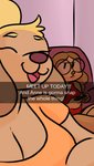 anthro big_breasts breasts duo eyewear female text emulsified_bungus snapchat anne_(emulsified_bungus) lucille_(emulsified_bungus) bird_dog canid canine canis cocker_spaniel domestic_dog golden_retriever hunting_dog mammal retriever spaniel english_text hi_res