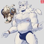 5_fingers anthro anthrofied black_clothing black_underwear blue_eyes blush bracelet bulge clothed clothing fingers fur jewelry looking_aside male musclegut muscular muscular_anthro muscular_male nipples pecs pink_nipples solo topless underwear whiskers white_body white_fur vier_punksterne xenoblade_(series) xenoblade_chronicles_2 dromarch felid mammal pantherine tiger hi_res