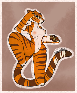 anthro breasts female female/female genitals paws solo vulva naholadydragon dreamworks kung_fu_panda master_tigress felid mammal pantherine tiger hi_res