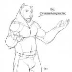 anthro belt biceps biped bottomwear claws clothed clothing fur male muscular muscular_anthro muscular_male nipples pants pecs plantigrade pose solo standing topless rrowdybeast bear mammal 1:1 hi_res monochrome sketch