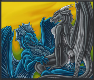 anthro anus black_body blue_body blue_eyes bodily_fluids border breasts cowgirl_position cum cum_inside duo erection female female_on_top female_penetrated from_front_position genital_fluids genitals grey_border horn knot leg_grab lying male male/female male_on_bottom male_penetrating male_penetrating_female membrane_(anatomy) membranous_wings nipples non-mammal_breasts non-mammal_nipples nude on_back on_bottom on_top orgasm penetration penile penile_penetration penis penis_in_vagina sex side_boob spread_legs spreading straddling tail vaginal vaginal_penetration vulva wings kiartia mythology dragon mythological_creature mythological_scalie scalie 2010