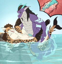 anthro black_hair blue_claws blue_horn blue_penis bodily_fluids brown_hair brown_spots claws countershading cum cum_in_slit cum_inside cum_on_own_penis cum_on_penis cum_on_self cum_splatter duo ear_piercing entwined_tails facial_markings finger_claws frottage_in_slit genital_fluids genitals gloves_(marking) green_eyes green_sclera hair head_markings horn internal internal_slit knot knotted_penis looking_at_another looking_at_partner looking_at_penetration lying male male/male markings motion_blur narrowed_eyebrows narrowed_eyes navel nude on_back open_mouth open_smile partially_submerged penetration penile penile_penetration penis penis_in_slit piercing sex slit_penetration slit_play smile spots tail tail_coil thigh_high_marking tongue tongue_out white_body white_countershading kaitoharo99 mythology scotty_sheppard sylec dragon eel fish ground_shark hybrid leopard_shark marine mythological_creature mythological_scalie scalie shark triakid hi_res