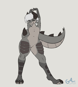 anthro dancing digit_ring eyebrow_piercing eyes_closed facial_piercing fangs featureless_chest featureless_crotch feet femboy furgonomic_piercing furgonomics hip_sway horn horn_piercing jewelry male mohawk moving navel paws piercing ring scales solo tail tail_motion teeth thick_thighs toe_ring toes wide_hips good4life4ever fallout microsoft gevaudan_(good4life4ever) deathclaw scalie 2d_animation absurd_res animated frame_by_frame hi_res