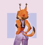 anthro breasts butt female furgonomics pose rear_view simple_background solo ruffu felid feline lynx mammal