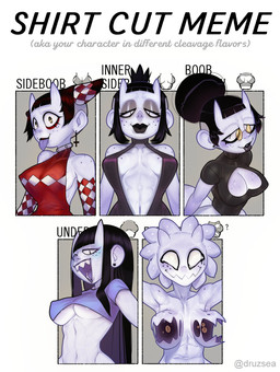 abs areola areola_slip arm_warmers armwear athletic athletic_female athletic_humanoid bangs big_breasts big_ears black_hair blep body_horror breasts choker cleavage_cutout clothed clothing crop_top cross cutout dress drill_curls ear_piercing eyelashes eyewear female freckles glasses goo-connected_lips hair hair_bun horn humanoid_ears jewelry lips long_hair makeup mascara navel necklace nipple_mouth nipple_outline no_pupils not_furry open_mouth open_smile piercing red_lips round_ears sharp_teeth shirt side_boob smile solo sweater teeth tied_hair tongue tongue_out topwear under_boob white_body white_skin yellow_eyes derek_hetrick shirt_cut_meme emilia_grimms demon demon_humanoid goo_creature horned_humanoid humanoid 2021 hi_res meme