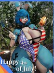 5_fingers anthro areola big_breasts black_nose blue_body blue_hair breasts crossgender female fingers flag flag_clothing flag_print flag_swimwear food green_eyes hair holidays hot_dog lips looking_at_viewer machine mtf_crossgender outside pink_lips solo spatula thick_thighs tools united_states_of_america white_body sunr4y 4th_of_july five_nights_at_freddy's five_nights_at_freddy's_2 scottgames toy_bonnie_(fnaf) animatronic lagomorph leporid mammal rabbit robot 2022 3:4 3d_(artwork) absurd_res digital_media_(artwork) hi_res