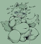 anthro anthrofied balls belly blep blush bodily_fluids cute_fangs english_text erection generation_1_pokemon genital_fluids genitals hi_res ivysaur laugh male moobs nintendo nipples overweight overweight_male penis pokemon pokemon_(species) precum solo text tongue tongue_out uglyoni