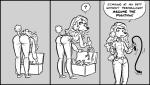 anthro black_border border box clothed clothing container dildo dominant female holding_object holding_sex_toy holding_whip humor mistress sex_toy simple_background solo whip liebeslied natalie_(liebeslied) canid canine canis domestic_dog mammal poodle bad_metadata comic missing_sample monochrome