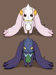 anthro beady_eyes black_body black_eyes black_fur fur horn long_ears pink_body pink_fur yellow_eyes m_shamoji bandai_namco digimon cherubimon cherubimon_(evil) cherubimon_(good) digimon_(species) lagomorph leporid lopmon mammal rabbit hi_res