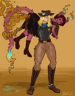 2_horns arm_spikes badge beard bite biting_lip biting_own_lip black_clothing black_dress black_eyebrows black_shirt black_topwear blonde_beard blonde_eyebrows blonde_facial_hair blonde_hair blue_fire blue_kerchief blue_neckerchief boots bottomwear brown_boots brown_bottomwear brown_clothing brown_fart_cloud brown_footwear brown_gloves brown_hair brown_handwear brown_hat brown_headwear brown_pants brown_text bulge carrying_another carrying_partner clothed clothed_female clothed_human clothed_humanoid clothed_male clothing colored_fire cowboy cowboy_boots cowboy_hat cowboy_outfit curly_hair dress duo ear_piercing ear_ring eyebrows eyes_closed facial_hair fart fart_cloud female female_farting female_humanoid fire fireman's_carry flaming_horn flaming_tail footwear frilly frilly_clothing frilly_dress gloves grey_eyes grey_horn grey_spikes hair handwear hat headgear headwear horn human_on_humanoid humanoid_pointy_ears interspecies kerchief long_hair looking_aside male male/female male_human multicolored_body multicolored_clothing multicolored_dress multicolored_scales neckerchief neckwear pants piercing pink_body pink_scales pink_tail pointy_ears red_clothing red_dress ring_piercing scales self_bite shirt shoes short_hair shoulder_spikes spiked_tail spikes spikes_(anatomy) spurs suspenders tail tan_body tan_scales tan_tail text topwear two_tone_body two_tone_clothing two_tone_dress two_tone_scales two_tone_tail ventral_scales usagaijin mythology animal_humanoid dragon dragon_humanoid human humanoid mammal mythological_creature mythological_scalie scalie 2021 2026 dated english_text hi_res signature