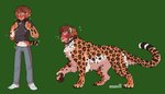 blush brown_hair clothed clothing collar feral hair human_to_feral male solo species_transformation toothy_grin transformation transformation_sequence hhazard mythology felid human jaguar mammal mythological_creature mythological_sphinx pantherine