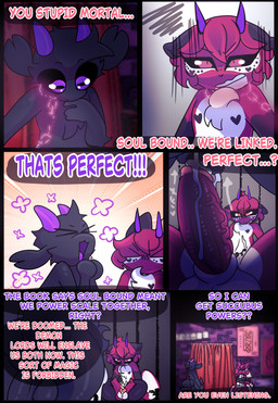 anthro black_sclera dialogue duo genitals glistening horizontal_pupils horn male male_anatomy male_anthro nude nude_anthro nude_male penis pupils purple_eyes purple_horn text halfpricesouls bovid caprine mammal sheep absurd_res comic english_text hi_res