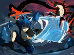 ambiguous_gender battle blue_hair duo hair male melee_weapon multi_tail night sword tail weapon seiryuuden jace_(kyubifan) kaito canid canine demon fox mammal 4:3 hi_res