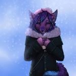 anthro blue_eyes clothed clothing female hair purple_hair purple_nose snow snowing solo robyn_paperdoll ellie_blue canid canine mammal 1:1 2017 digital_media_(artwork) hi_res