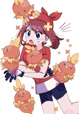 ambiguous_gender anus beak blue_eyes blush bodily_fluids bottomwear brown_hair clothing emanata eyelashes eyes_closed female feral gloves group hair handwear holding_another kerchief open_beak open_mouth orange_body purple_eyes shorts simple_background size_difference sweat tail tongue x_anus toripoke710 nintendo pokemon may_(pokemon) avian bird generation_3_pokemon human mammal pokemon_(species) torchic 2025 hi_res