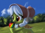 apple bonnet clothing cloud cutie_mark female feral field food fruit grass hair headgear headwear orange_eyes outside pigtails plant rainbow sky smile solo tree white_hair wood zap_apple raikoh-illust friendship_is_magic hasbro my_little_pony granny_smith_(mlp) earth_pony equid equine horse mammal pony 4:3 source_request unavailable_at_source