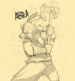 5_fingers accident accidental_exposure action_pose action_scene anthro arm_wraps axe balls battle_axe biceps blood blood_from_mouth blood_in_mouth bodily_fluids bottomwear clothed clothing emanata fingers flaccid genitals hair holding_object holding_weapon loincloth male muscular muscular_male nosebleed open_mouth open_smile penis ponytail pose sharp_teeth simple_background smile solo sweat tan_background teeth toga tongue tongue_out weapon wide_eyed wraps lowkey_nottoast baldur's_gate bioware electronic_arts loki_(lowkeytoast) alien lagomorph leporid mammal rabbit 2023 hi_res monochrome sketch