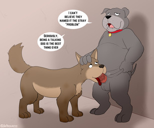 anthro anthro_on_feral anthro_penetrating anthro_penetrating_feral balls bestiality bodily_fluids dialogue drooling duo fellatio feral feral_penetrated genitals hand_on_head male male/male open_mouth oral overweight penetration penile penis saliva saliva_on_penis saliva_on_tongue sex sucking text tongue tongue_out inprogress american_dragon:_jake_long disney fu_dog_(character) canid canine canis domestic_dog mammal 6:5 absurd_res english_text hi_res