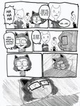 anthro dialogue eyewear glasses group hair long_hair male relatable simple_background text white_background efradraws efrasona felid feline mammal absurd_res comic english_text graphite_(artwork) hi_res monochrome traditional_media_(artwork)