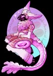 ambiguous_gender anthro armor blep cherry_blossom flower fur gold_(metal) gold_armor gradient_background happy hooves horn long_ears long_tail machine narrowed_eyes paws pink_body pink_fur plant protogen_armor protogen_visor prunus_(flower) simple_background sitting solo squint squinted_eyes tail tongue tongue_out wool_(fur) paranoidlamb mythology bovid caprine dragon hybrid mammal mythological_creature mythological_scalie protogen scalie sheep absurd_res alpha_channel hi_res