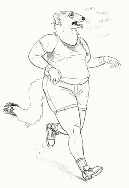 anthro bodily_fluids bottomwear breath clothing exercise footwear looking_up male panting pants running shirt shoes shorts slightly_chubby socks solo sweat topwear cettus ermine_(cettus) mammal mustelid musteline stoat true_musteline weasel 2019 sketch