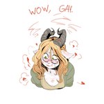 anthro blonde_hair eyewear female fur glasses green_eyes hair horn kiss_mark solo white_body white_fur grindavikbydaylight grinda_goat bovid caprine goat mammal 1:1 trans_(lore) trans_woman_(lore)