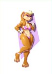 anklet anthro big_breasts blonde_hair breasts brown_body brown_fur buckteeth camel_toe clothing eyelashes eyeshadow eyewear female floppy_ears front_view fur gloves hair hand_on_hip handwear head_tuft jewelry lop_ears makeup navel navel_piercing pattern_clothing pattern_swimwear piercing pink_clothing pink_eyeshadow pink_nose pink_swimwear purple_background simple_background solo sunglasses swimwear tan_body tan_fur teeth thick_thighs tuft white_background white_clothing white_gloves white_handwear wide_hips notilustregui looney_tunes warner_brothers lola_bunny lagomorph leporid mammal rabbit absurd_res hi_res