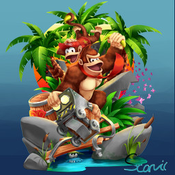 accessory banana barefoot barrel bottomless brown_body brown_eyes brown_fur clothed clothing duo_focus feet food fruit fur group hat headgear headwear male muscular muscular_male necktie pecs plant prehensile_feet rock toes tree water scarvii donkey_kong_(series) nintendo diddy_kong donkey_kong_(character) ape arthropod butterfly haplorhine insect kremling lepidopteran mammal monkey primate scalie 1:1 absurd_res alpha_channel hi_res signature