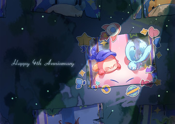 ambiguous_gender amusement_ride anniversary big_ears biped bipedal_feral blush blush_stickers carrying_another countershade_face countershading detailed_background excited eyes_closed feral fluffy fluffy_tail fur group mouthless notched_ear orange_body pink_body poster_(object) roller_coaster scared semi-anthro star_polygon sticker tail tan_body teal_body teal_fur text trio 0olqplo0 kirby_(series) kirby_and_the_forgotten_land nintendo bandana_waddle_dee elfilin kirby alien chinchilla chinchillid mammal rodent starling_(kirby) waddle_dee waddling_head 2026 english_text japanese_description male_(lore)
