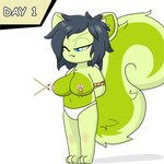 anthro big_breasts black_hair blue_eyes breasts clothing female fur green_body green_fur hair nipple_fetish nipple_play nipples panties rope solo tail underwear white_clothing white_panties white_underwear young young_anthro young_female milkis2000 mammal rodent sciurid tree_squirrel 1:1