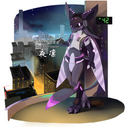 3_fingers 3_toes 4_ears ambiguous_anthro ambiguous_gender anthro bent_arm biped black_eyes building city cityscape claws detailed_background digitigrade dipstick_tail elevator feet finger_claws fingers holding_object looking_at_viewer machine markings mechanical_arm mechanical_wings metallic_body mouth_closed multi_ear night no_sclera number pupils purple_body purple_pupils purple_tail_tip short_snout slit_pupils snout solo standing tail tail_markings text toe_claws toes wings haimood android avali avian robot robot_anthro 2024 absurd_res artist_name chinese_text digital_media_(artwork) english_text full-length_portrait hi_res portrait shaded