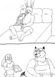 anthro balls bed blush bottomwear clothing duo erection eyes_closed furniture genitals male masturbation pants penis pillow shirt slightly_chubby topwear bernielover disney zootopia fan_character gideon_grey nate_hopps canid canine fox lagomorph leporid mammal rabbit red_fox true_fox 2023 comic hi_res monochrome