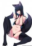 black_body black_fur black_hair bra breasts claws cleavage clothed clothing collar female fur hair looking_at_viewer panties simple_background solo tongue tongue_out underwear tofuubear reiko_(tofuubear) animal_humanoid canid canid_humanoid canine canine_humanoid humanoid mammal mammal_humanoid wolf_humanoid