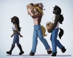 2014 anthro black_hair blonde_hair boots box clothed clothing conditional_dnp container dark_body dark_skin digital_media_(artwork) equid equine female footwear group hair hat headgear headwear hooves horse human jay_naylor male mammal shaded shirt simple_background text tj_(gothicskunk) topless topwear url