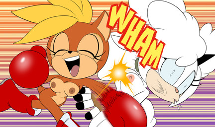 anthro boxing boxing_gloves brown_body brown_fur brown_nipples clothing duo eyes_closed face_punch female female/female fur handwear happy knocked_down nipples nude nude_female onomatopoeia pink_nipples punch sound_effects speed_line_background speed_lines sport teeth text white_body white_fur wool_(fur) adam_bryce_thomas mobian_monster third-party_edit idw_publishing sega sonic_the_hedgehog_(comics) sonic_the_hedgehog_(idw) sonic_the_hedgehog_(series) cinnamon_the_bandicoot lanolin_the_sheep_(sonic) bandicoot bovid caprine mammal marsupial sheep absurd_res colored hi_res
