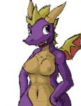 anthro breasts crossgender female fur horn membrane_(anatomy) membranous_wings mtf_crossgender nipples non-mammal_breasts non-mammal_nipples nude open_mouth purple_body purple_eyes purple_fur purple_skin simple_background solo teeth white_background wings raptorkou activision european_mythology mythology spyro_the_dragon spyro dragon mythological_creature mythological_scalie scalie western_dragon low_res