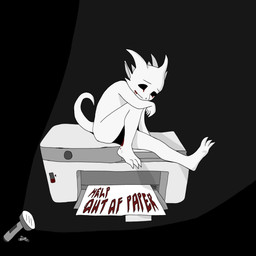 3_toes 4_fingers ambiguous_gender anthro battery blood blood_in_mouth bodily_fluids creepy feet fingers grey_background note printer simple_background sitting solo toes 0x0001 kobold scalie 1:1 absurd_res hi_res