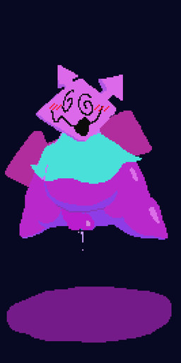 armless blush clothing female genitals open_mouth pink_body simple_background solo spiral spiral_eyes thick_thighs vulva theroostz deltarune undertale_(series) darkner virovirokun digital_media_(artwork)
