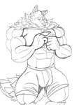 anthro bulge male muscular muscular_anthro muscular_male solo heartlessfang mythology bamwuff canid canine canis mammal mythological_canine mythological_creature werecanid werecanine werecreature werewolf wolf 3:4 aliasing digital_media_(artwork) hi_res monochrome sketch