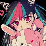 ambiguous_gender animal_plushie anthro bite bodily_fluids bow_(feature) bow_accessory ear_bow ear_piercing heart_symbol highlights_(coloring) horn piercing plushie rabbit_plushie ribbons simple_background tears transparent_background unknown_artist danganronpa danganronpa_2 spike_chunsoft ibuki_mioda monomi usami usami/monomi human lagomorph leporid mammal rabbit 1:1 alpha_channel low_res source_request