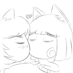 ambiguous_gender clothing duo eyes_closed heart_symbol kissing love romantic romantic_couple simple_background white_background young lambchop animal_humanoid cat_humanoid felid felid_humanoid feline feline_humanoid humanoid mammal mammal_humanoid 1:1 2016 digital_media_(artwork) low_res monochrome sketch source_request