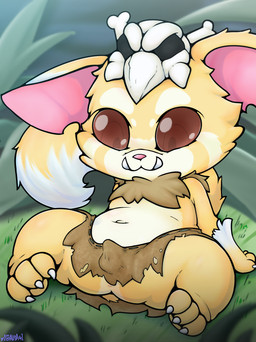 3_toes anthro anus barely_visible_anus big_ears biped bone bottomwear brown_bottomwear brown_clothing bulge butt butt_from_the_front cheek_tuft claws clothed clothed_anthro clothed_male clothing detailed_bulge dipstick_ears dipstick_tail ear_markings erection erection_under_clothing facial_markings facial_tuft feet finger_claws fingers fur glistening glistening_eyes grass head_markings looking_down male male_anthro markings multicolored_body multicolored_ears multicolored_fur navel neck_tuft orange_body orange_fur orange_tail pink_inner_ear pink_nose plant sitting sitting_on_ground skull skull_accessory slightly_chubby slightly_chubby_anthro slightly_chubby_male solo spread_legs spreading tail tail_markings teeth text toe_claws toes topless topless_anthro topless_male tuft two_tone_body two_tone_fur white_body white_ear_tips white_fur white_tail_tip young young_anthro young_male yamausagi0619 league_of_legends riot_games tencent gnar_(lol) mammal yordle 2025 absurd_res artist_name digital_media_(artwork) hi_res
