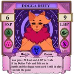 1:1 anthro big_breasts black_sclera breasts canid canine canis card card_game dogga doggasaurio english_text female fur gaming gender_symbol intersex_symbol mammal orange_body orange_fur smile solo symbol text wolf