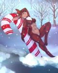 anthro areola bell bell_collar big_breasts biped breasts candy candy_cane chest_tuft claws collar dessert digitigrade female finger_claws food fur genitals giant_candy giant_food hair holidays humanoid_hands inner_ear_fluff jingle_bell looking_at_viewer navel nipples nude outside plant pussy snow solo toe_claws tree tuft jasmae christmas alicia_karnickle lagomorph leporid mammal rabbit 2016 4:5 hi_res